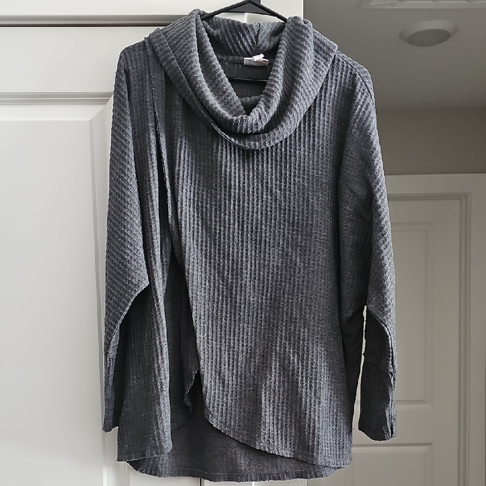 LuLaRoe Kristen Cowelneck Pullover Sweater Dark Gray Ribbed
